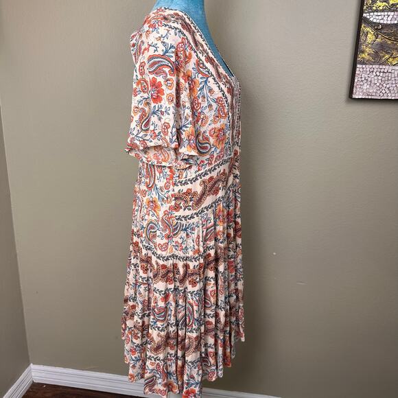 Bila Women XL BOHO Dress Midi 3 tiers Paisley - Picture 8 of 12